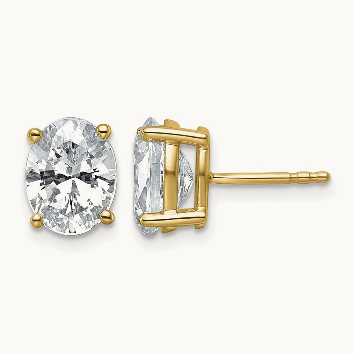 Oval Four-Prong Stud Earrings, 0.50-6.00 ct tw Lab-Grown Diamond — 3 ct, 14K Yellow Gold