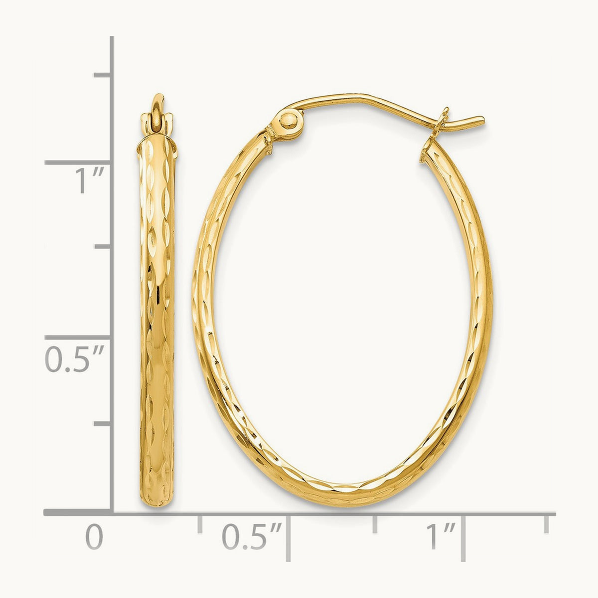 Lightweight Diamond-cut Oval Hoop Earrings — 14K Yellow Gold, 20.5mm