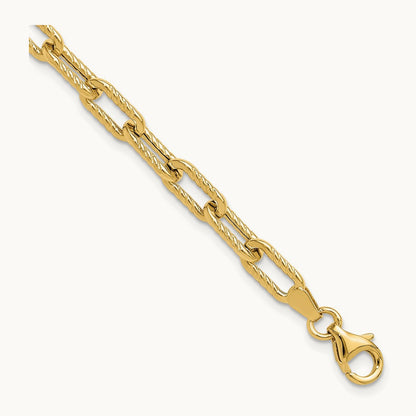 Polished and Textured Fancy Link Bracelet, 14K