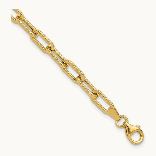 Polished and Textured Fancy Link Bracelet, 14K
