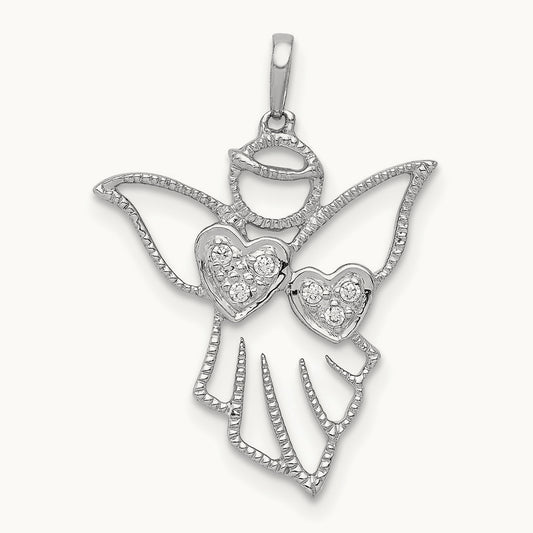 Diamond Angel Pendant, 14K White Gold