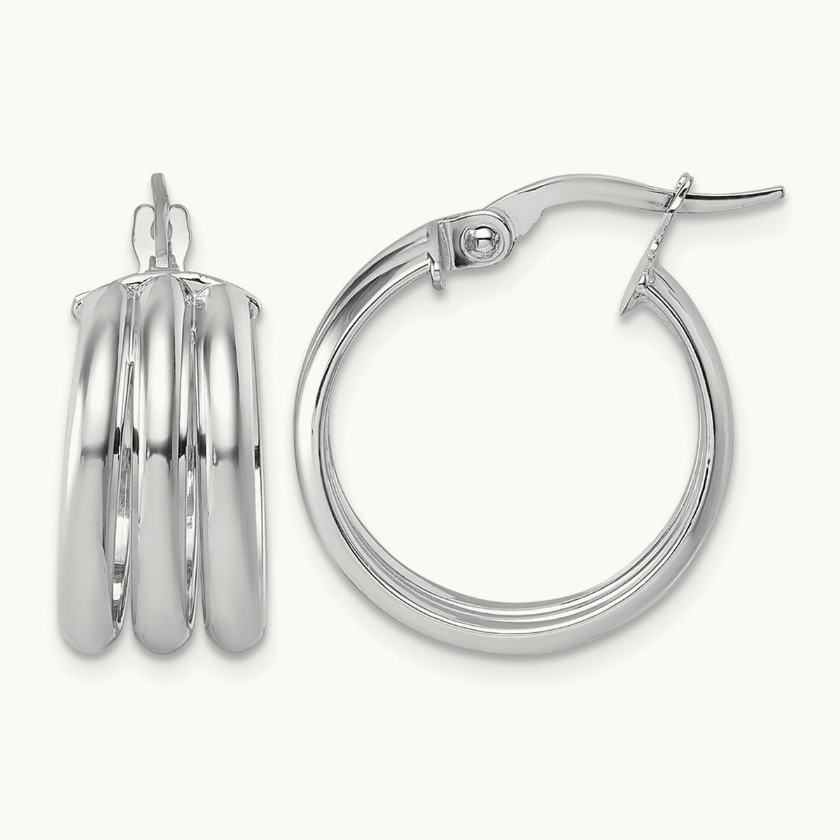 Polished Triple Row Hoop Earrings in 14K Two-Tone Gold