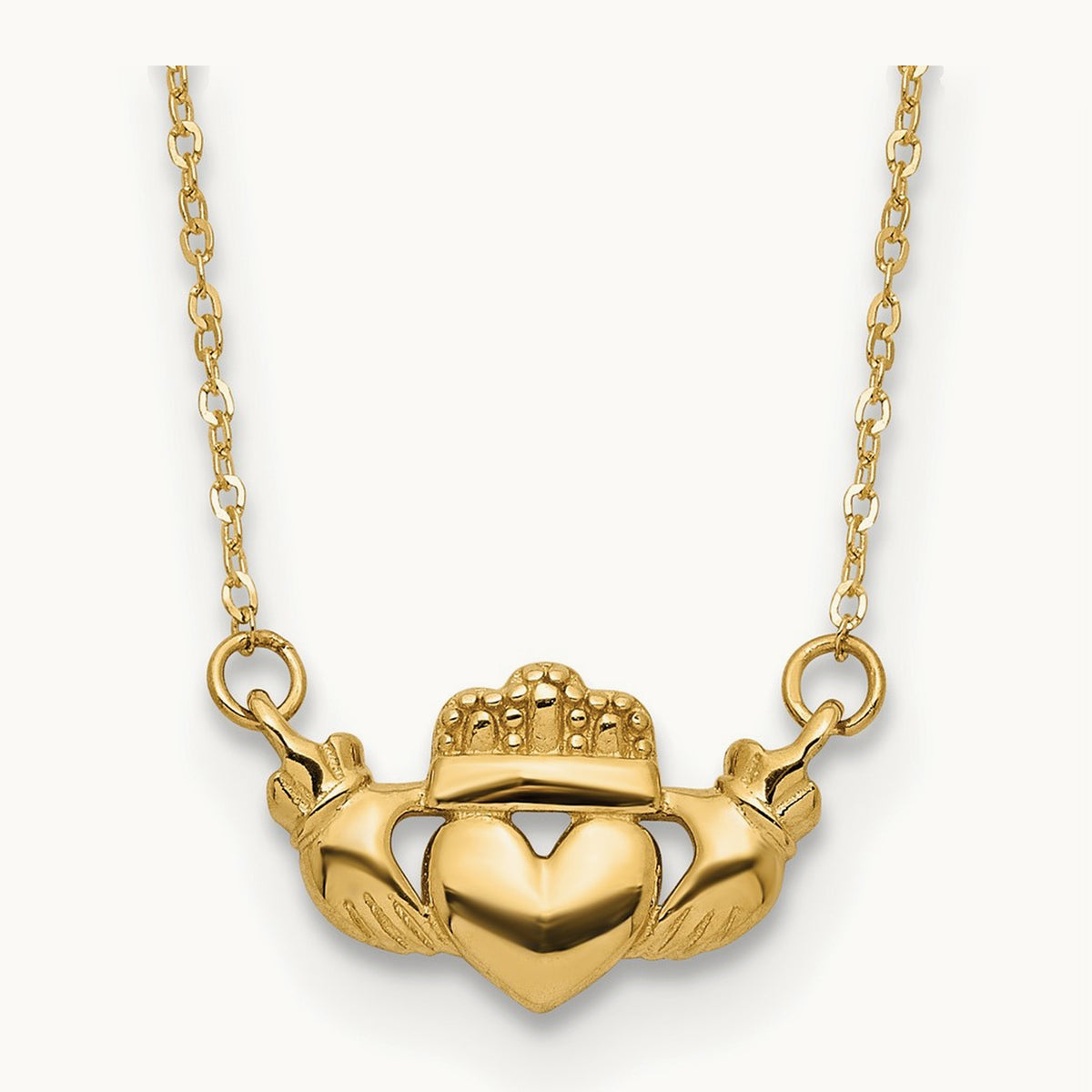 Polished Claddagh 17 inch Necklace, 14K