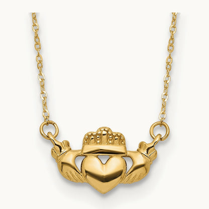 Polished Claddagh 17 inch Necklace, 14K