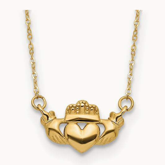 Polished Claddagh 17 inch Necklace, 14K