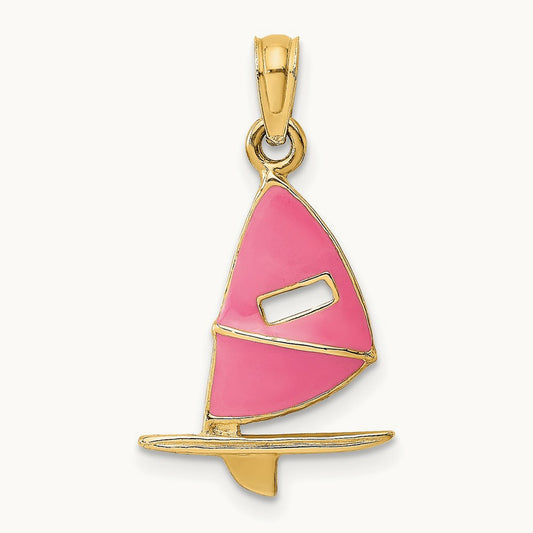 Enameled Windsail Surf Board Charm, 14K Pink