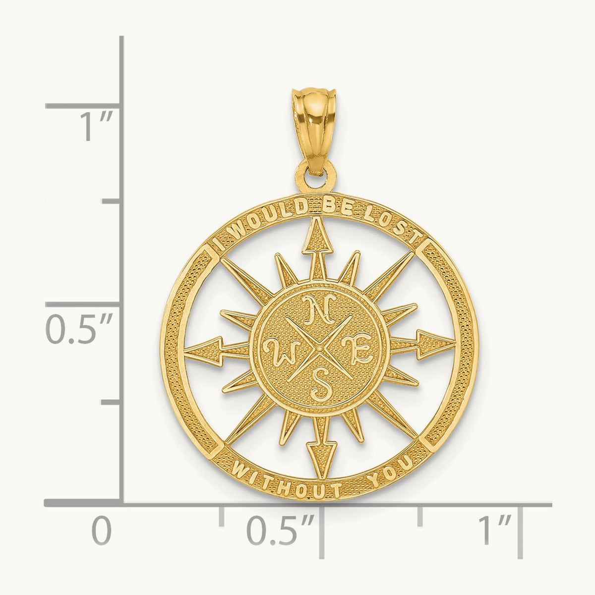 Satin / Polished Lost Without You Compass Pendant, 14K