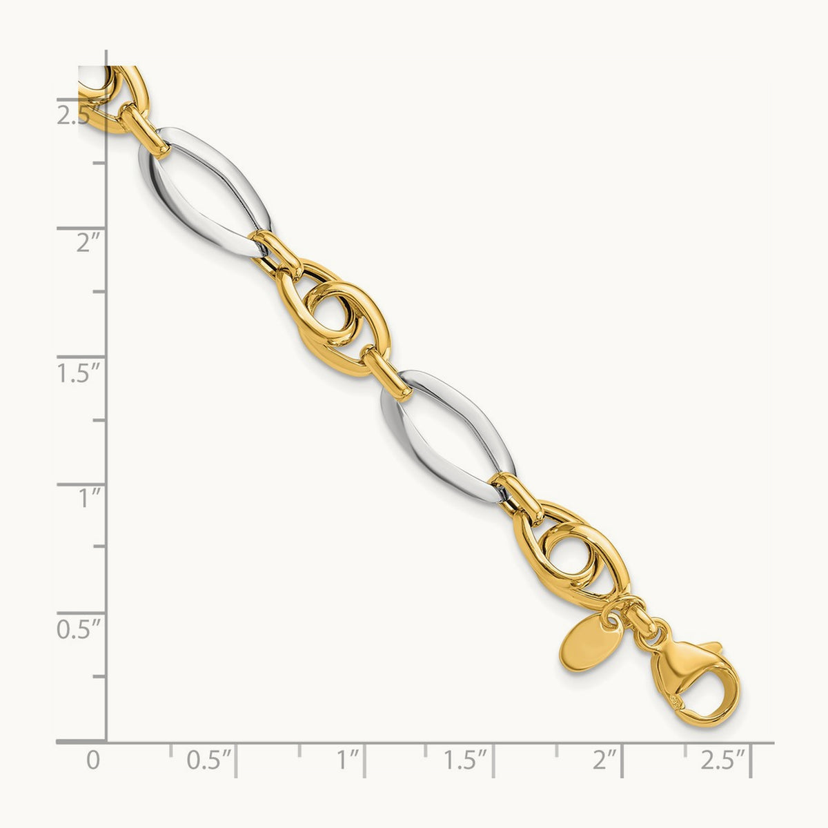 Polished Fancy Link Bracelet, 14K Two-tone