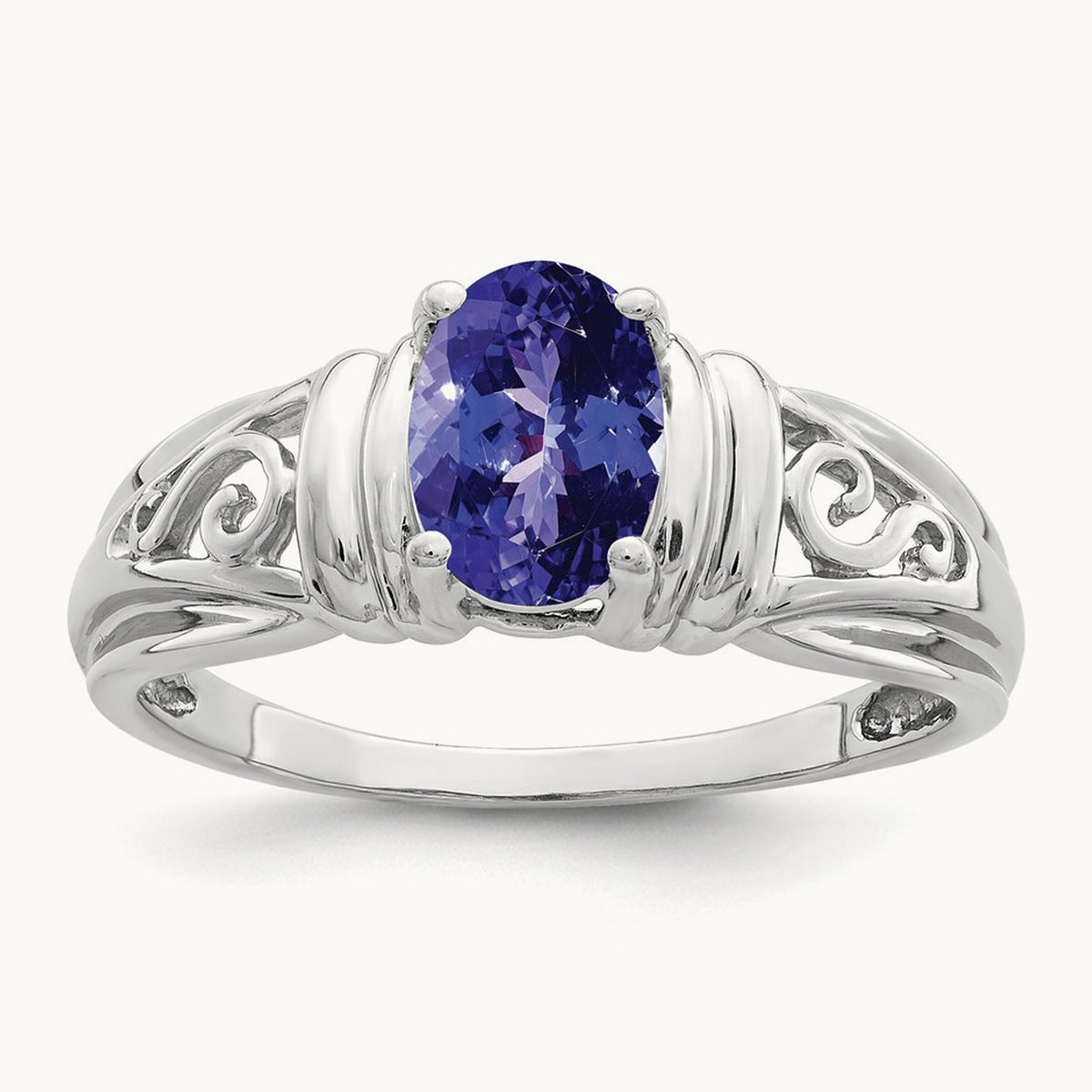 7x5mm Oval Tanzanite ring, 14K White Gold