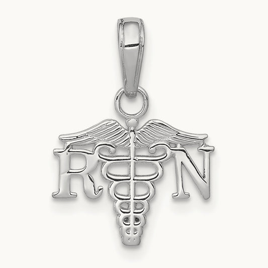 Textured RN Caduceus Charm, 14K White Gold