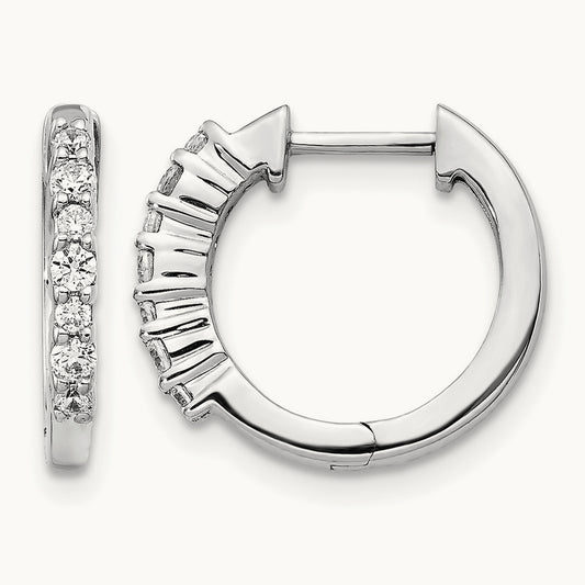 Diamond Hinged Hoop Earrings — 14K White Gold, 14mm