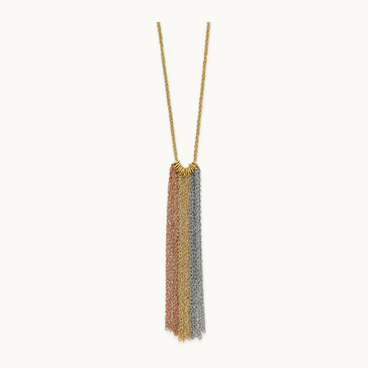 Tri-color Dangle Chain with 2in ext Necklace, 14K
