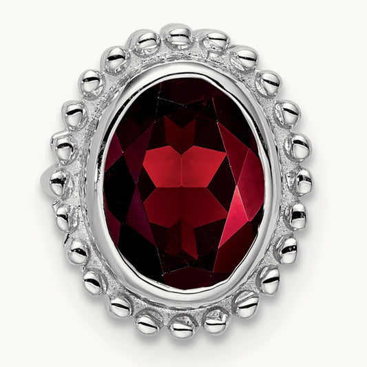 Oval Garnet Chain Slide — 14K White Gold