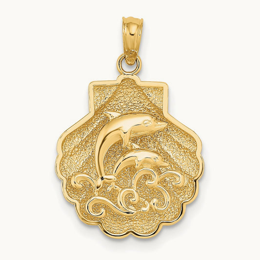 Reversible Dolphins and Waves in Shell Charm, 14K