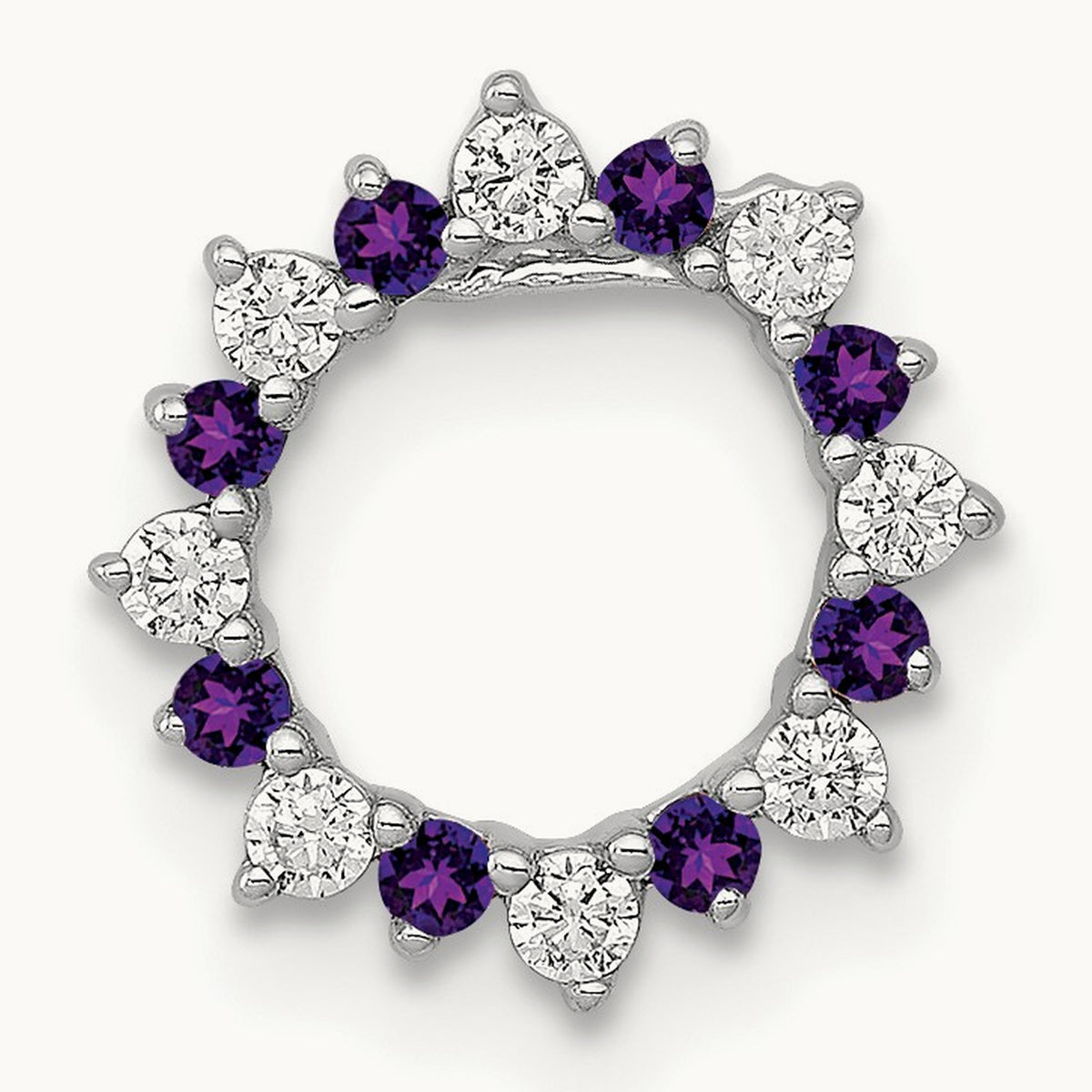 Diamond and .08 Amethyst Fancy Circle Chain Slide, 14K White Gold