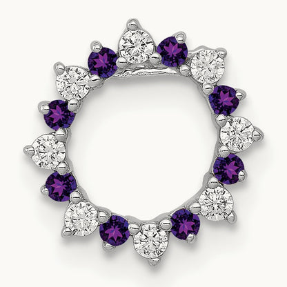 Diamond and .08 Amethyst Fancy Circle Chain Slide, 14K White Gold
