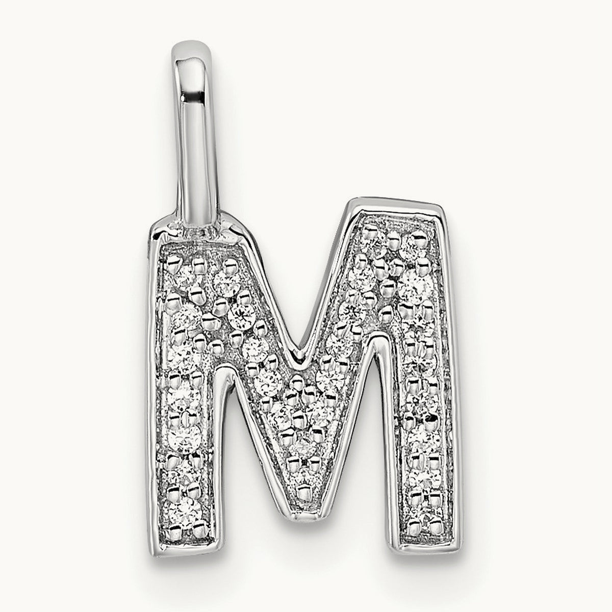 Diamond Letter M Initial Pendant, 14K White Gold