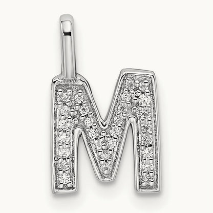 Diamond Letter M Initial Pendant, 14K White Gold