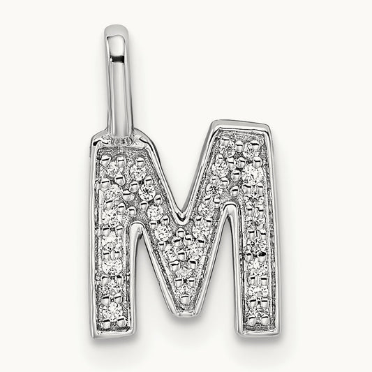 Diamond Letter M Initial Pendant, 14K White Gold