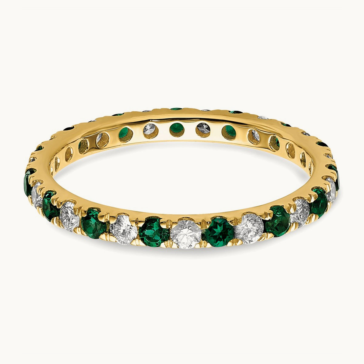 Created Emerald Eternity Band, 0.25-0.50 ct tw Lab-Grown Diamond — 14K Yellow Gold