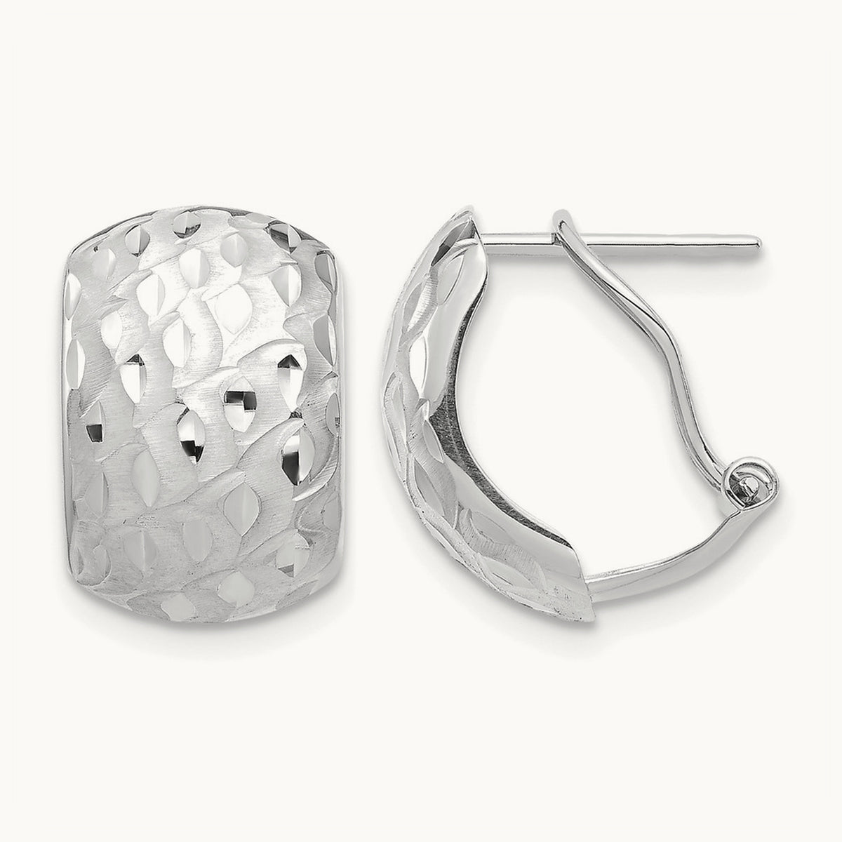 Diamond-cut Omega Back Earrings — 14K White Gold