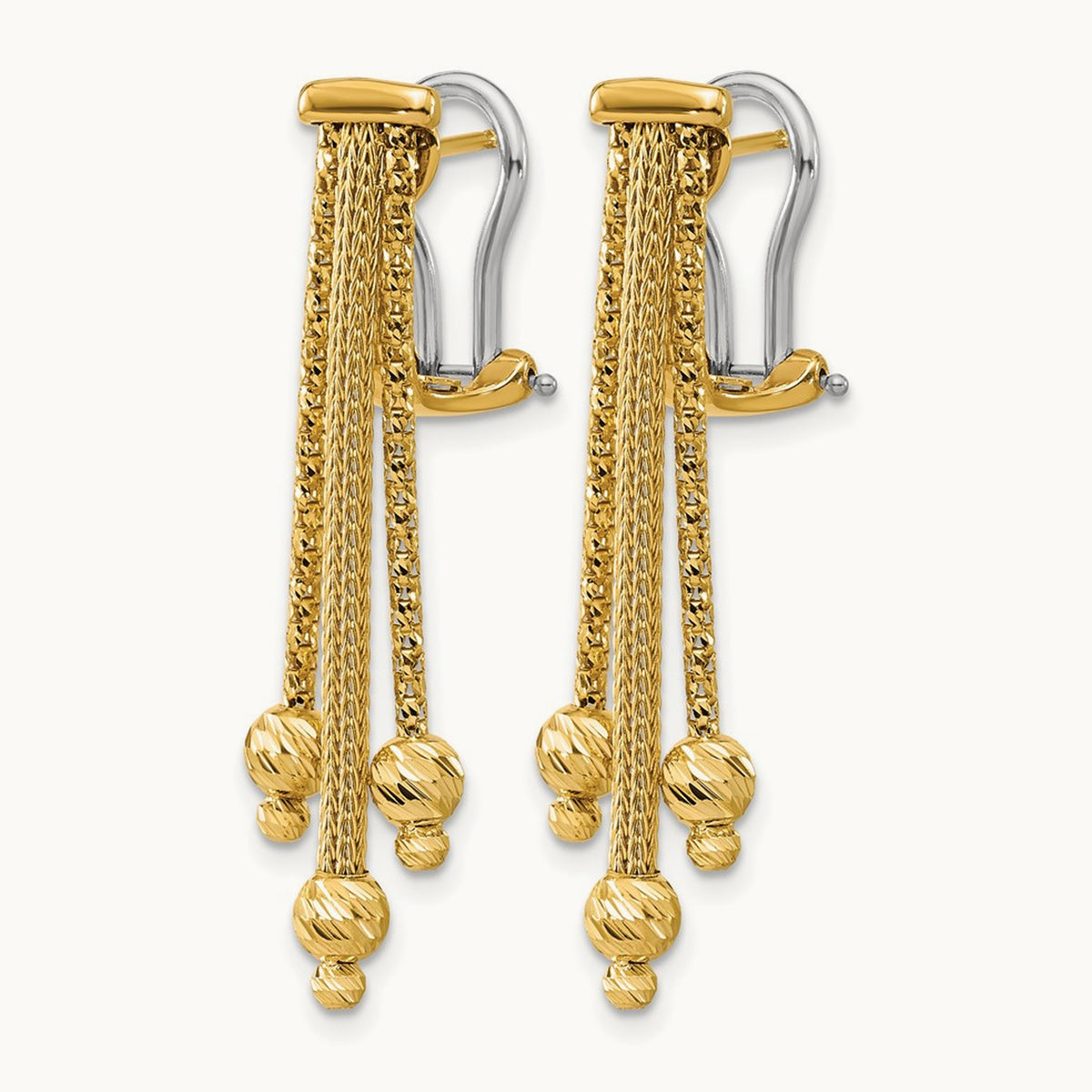Polish/Texture/Dia-cut Fancy Dangle Omega Earrings, 14K — Leslie's
