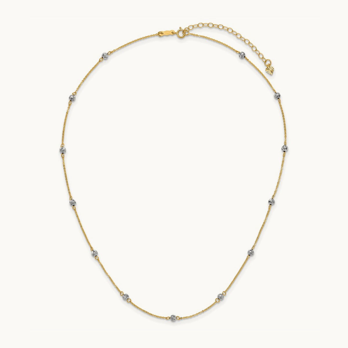 D/C Beads w/ 2in Ext Necklace, 14K Two-tone
