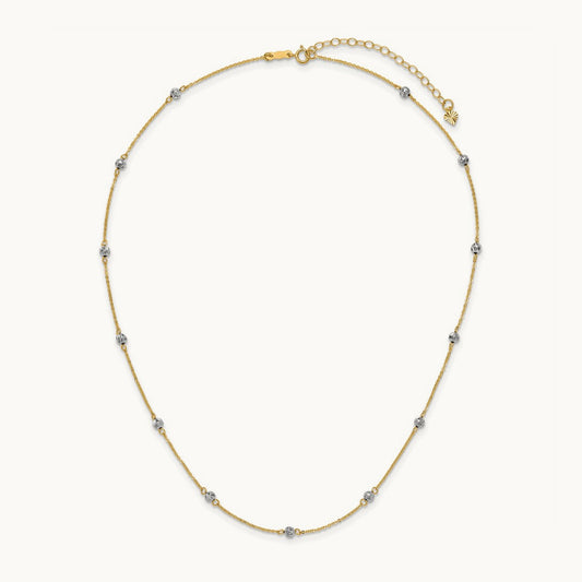 D/C Beads w/ 2in Ext Necklace, 14K Two-tone