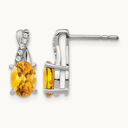 Citrine and Diamond Earrings — 14K White Gold