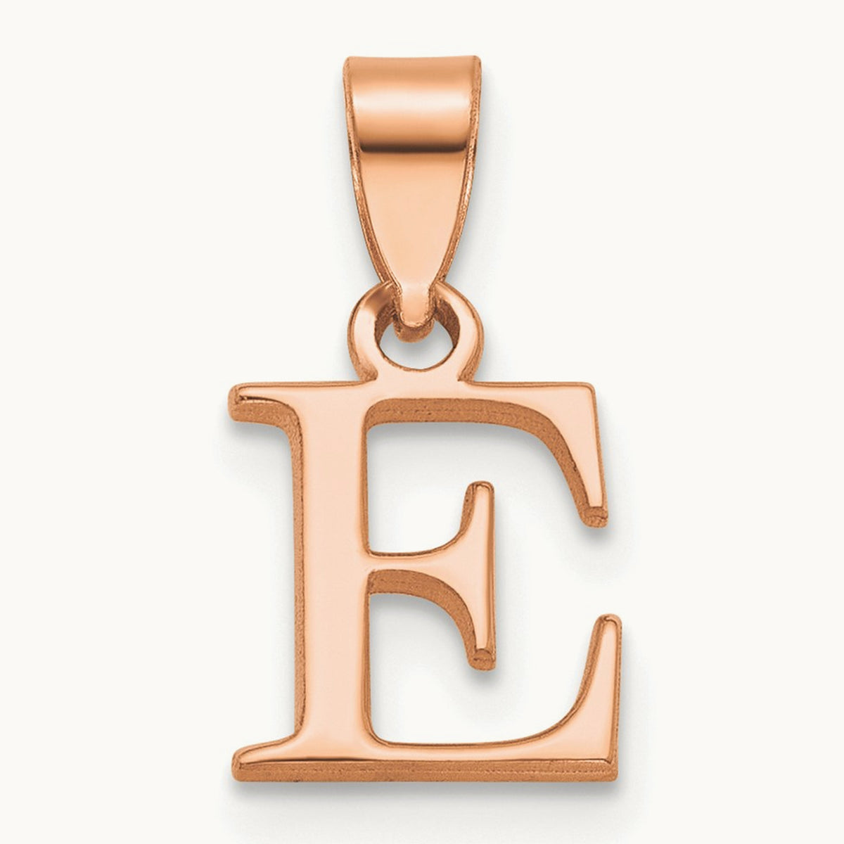 Polished Block Initial Pendant — 14K Rose Gold, E