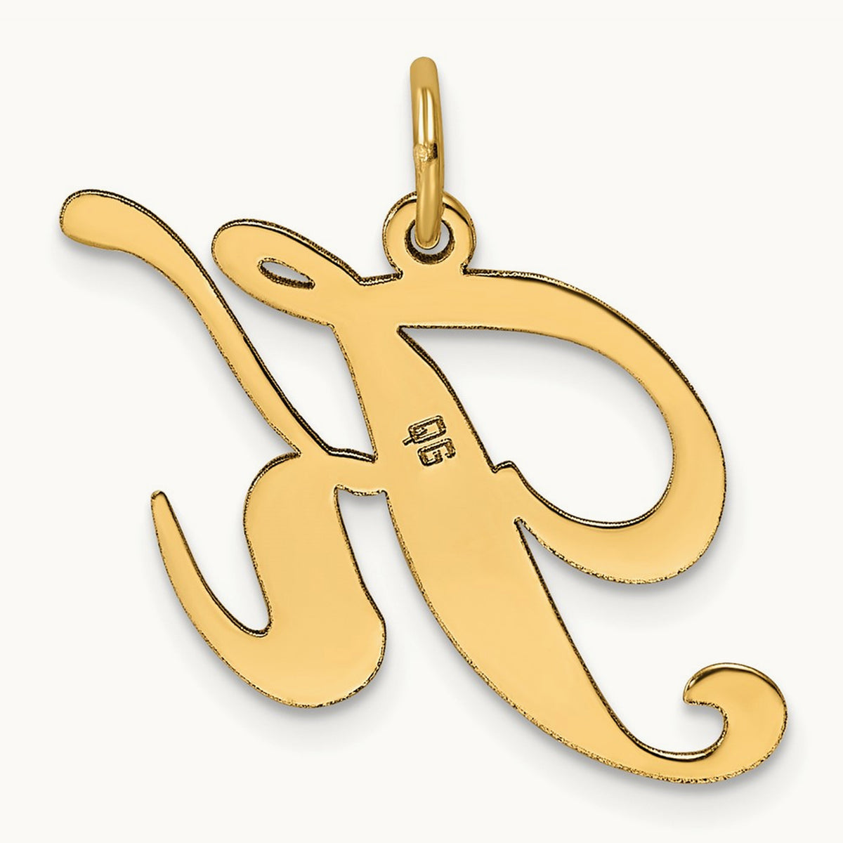 Large Fancy Script Initial Charm — 14K Yellow Gold, K