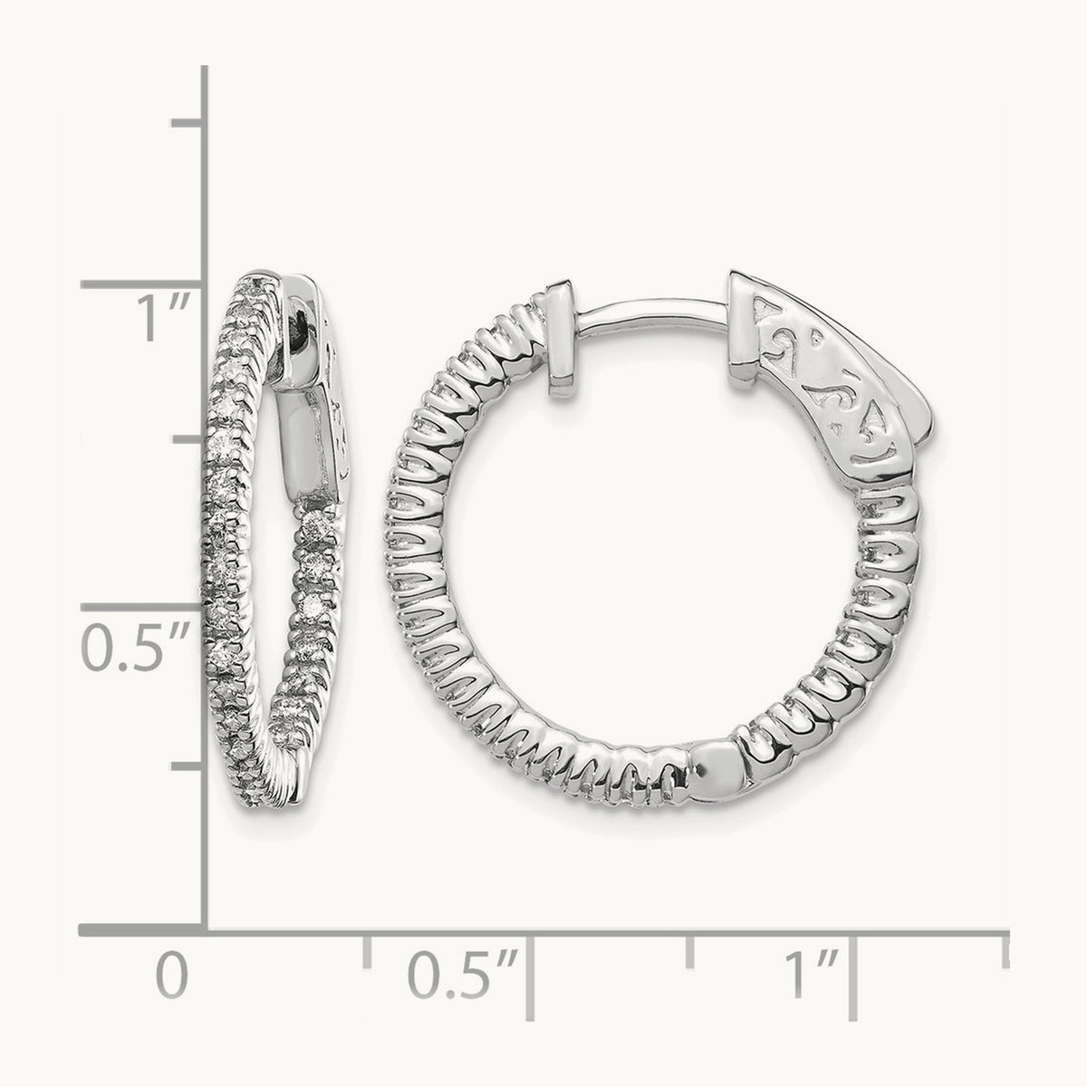Diamond Round Hoop w/Safety Clasp Earrings, 14K White Gold