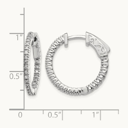 Diamond Round Hoop w/Safety Clasp Earrings, 14K White Gold