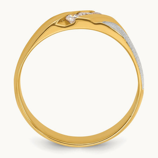 14ktt IBGoodman Men's Polished Satin & Grooved 3-Stone Diamond Ring