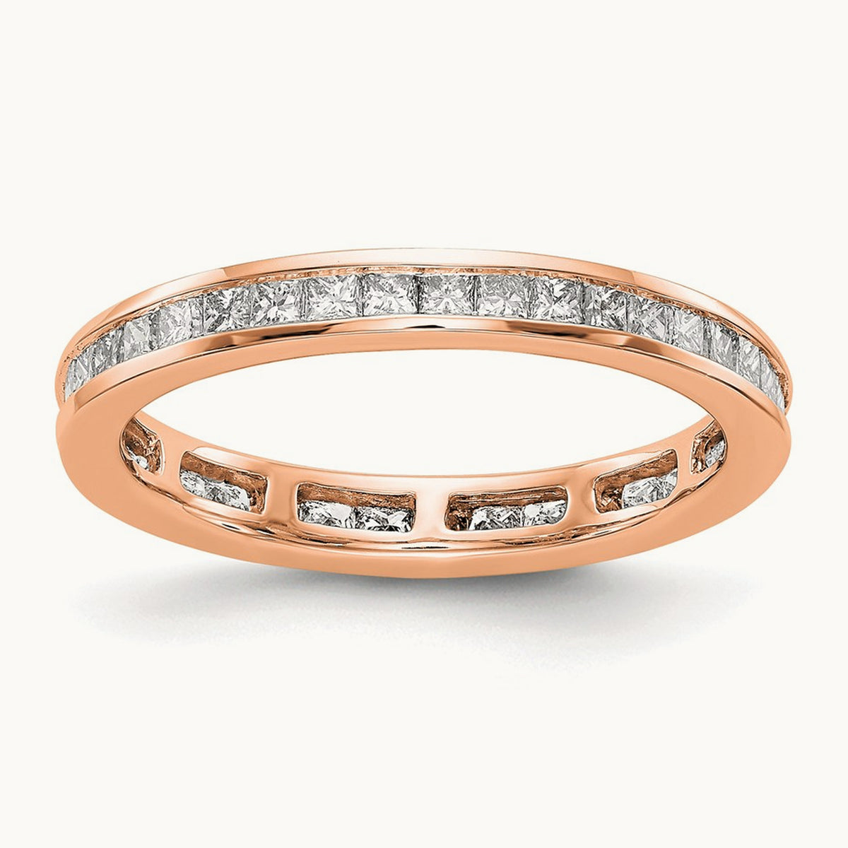 Polished Princess Channel Set Diamond Eternity Band, 1.00 ct tw, 14K Gold — 14K Rose Gold