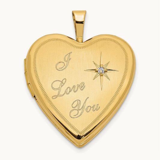 Diamond Satin I LOVE YOU Heart Locket, 20mm, 14K