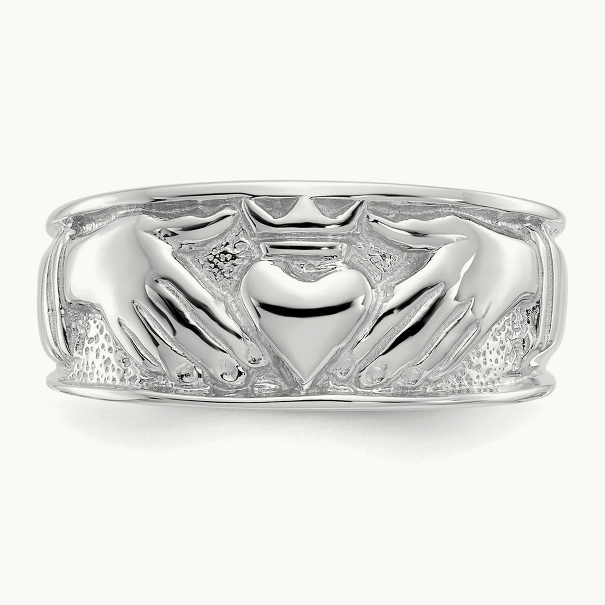 Men's Claddagh Band, 14K White Gold