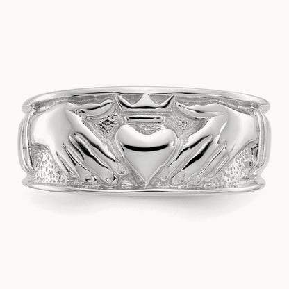 Men's Claddagh Band, 14K White Gold