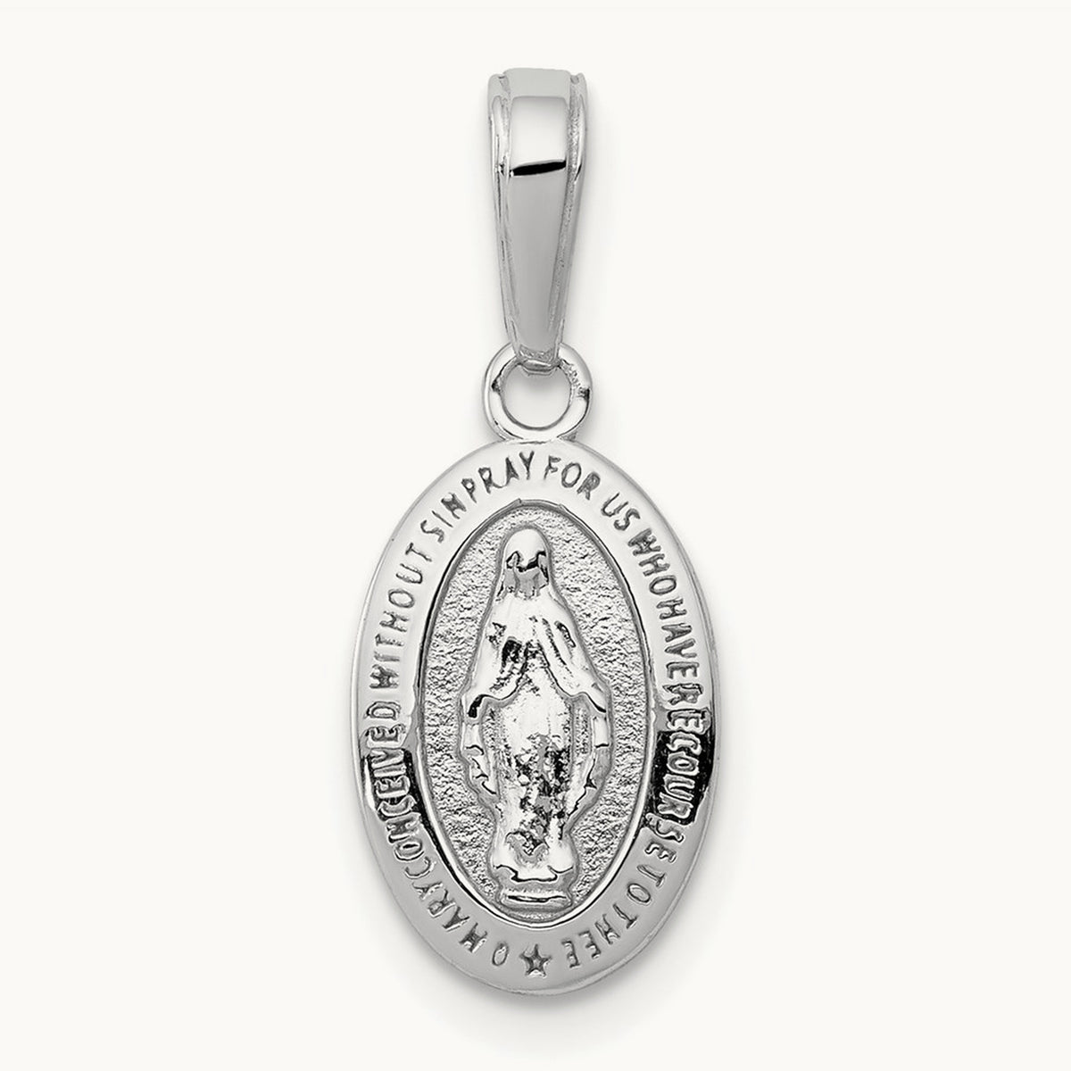 Miraculous Medal Charm — 14K White Gold, 21mm