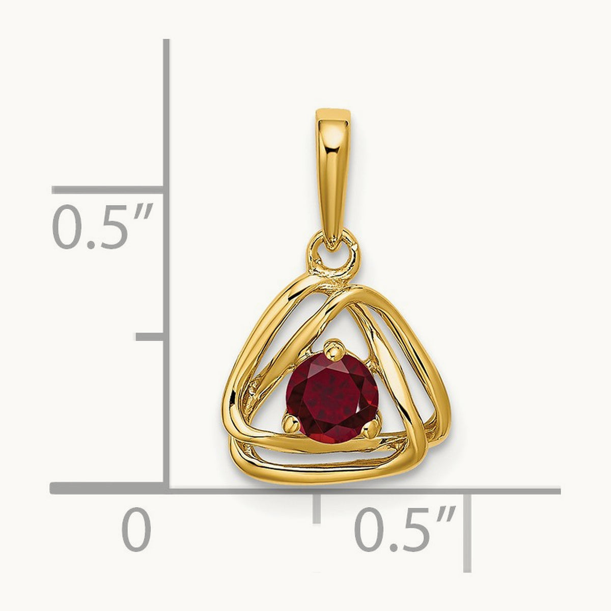 Created Ruby Triangle Pendant — 14K Yellow Gold