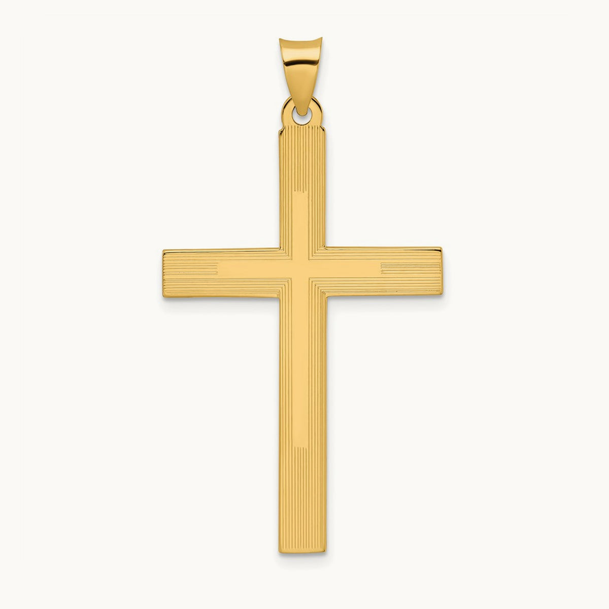 Polished and Line Design Solid Cross Pendant — 47.27mm