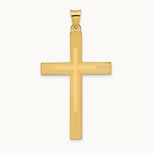 Polished and Line Design Solid Cross Pendant — 47.27mm