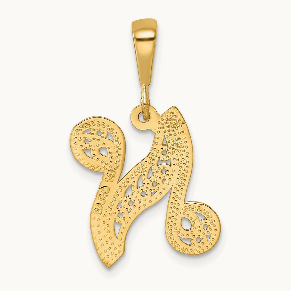 Polished Script Filigree Initial Pendant — N