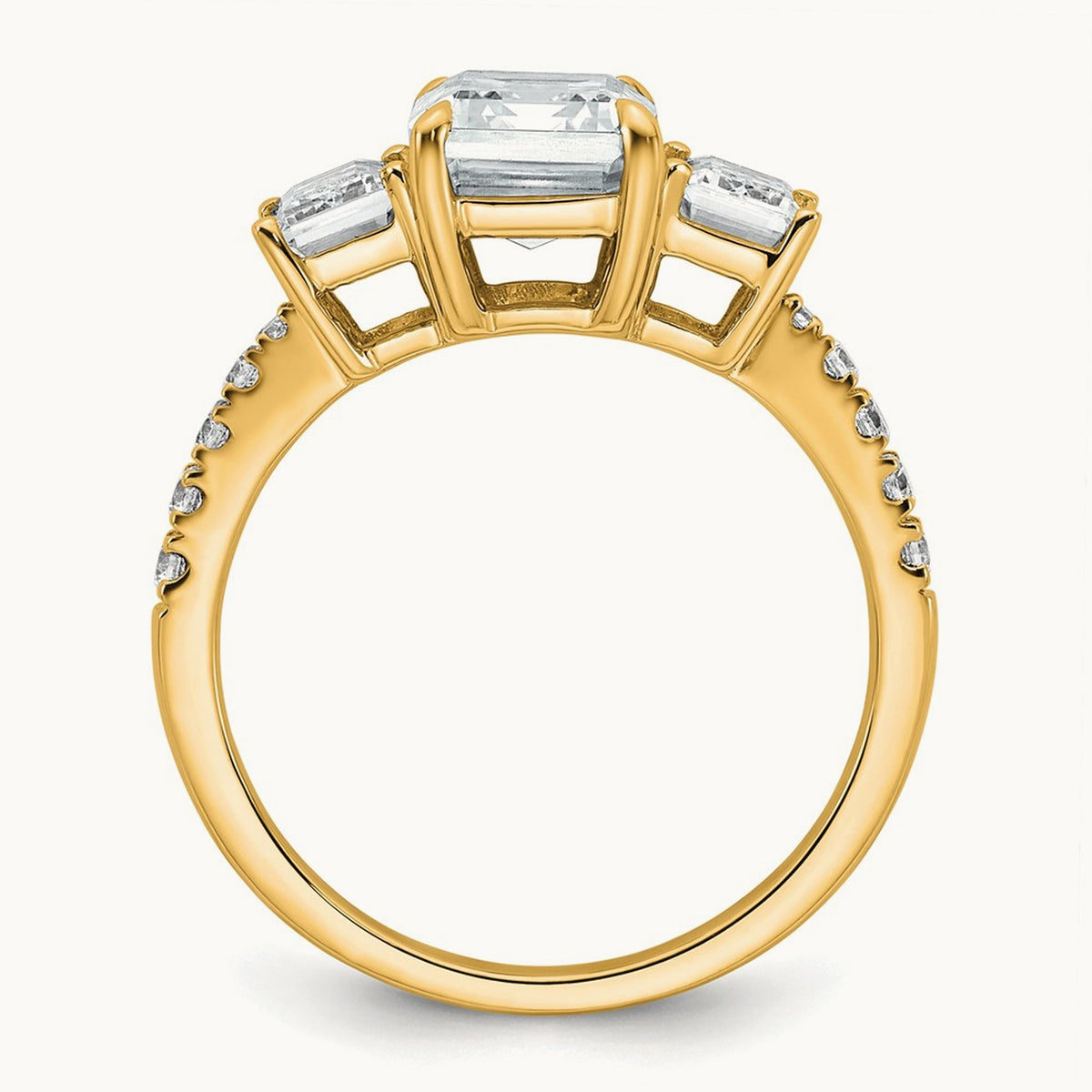 Emerald 3 Stone Engagement Ring, 1.75-3.25 ct tw Lab-Grown Diamond — 3 3/8 ct, VS (Best) · Certified, 14K Yellow Gold
