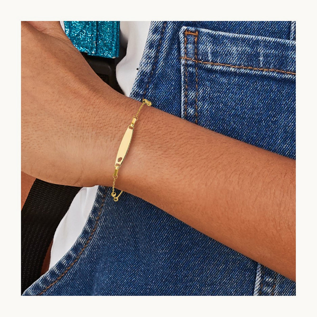 Children's Polished Beaded Heart ID 5in w/1in ext Bracelet, 14K