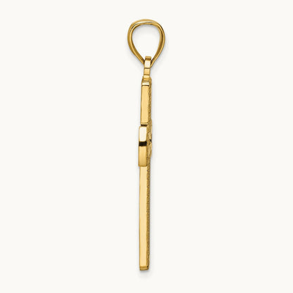 Polished Beaded Cross Pendant, 14K