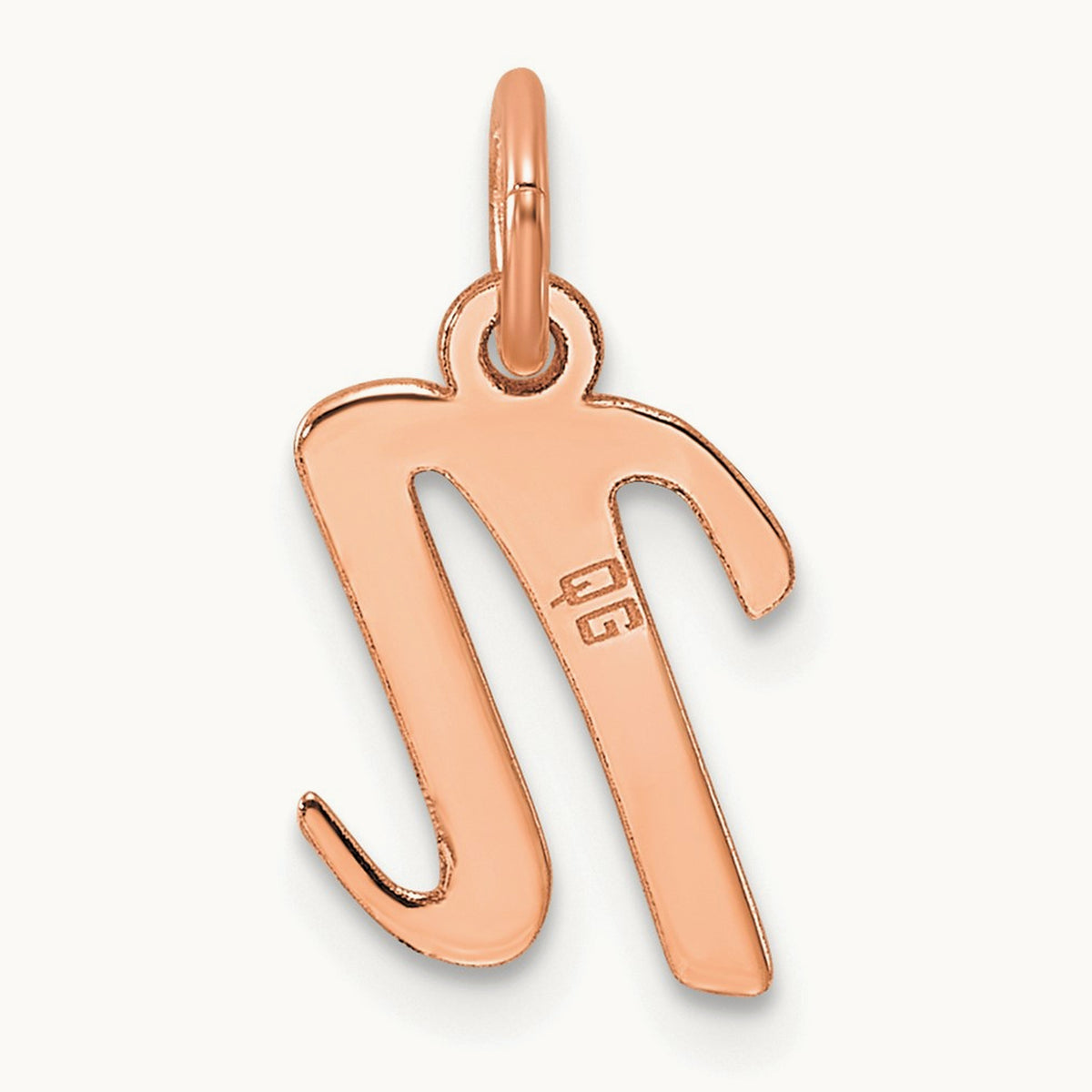 Small Script Letter N Initial Charm, 14K Rose Gold