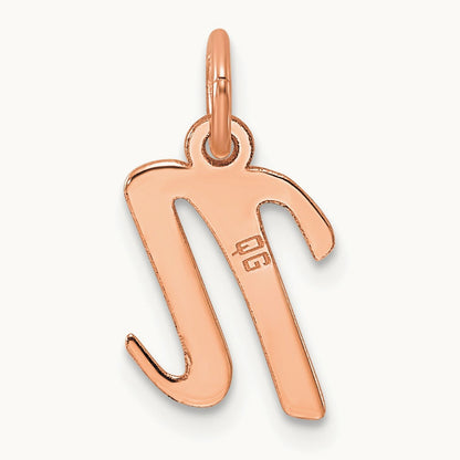 Small Script Letter N Initial Charm, 14K Rose Gold