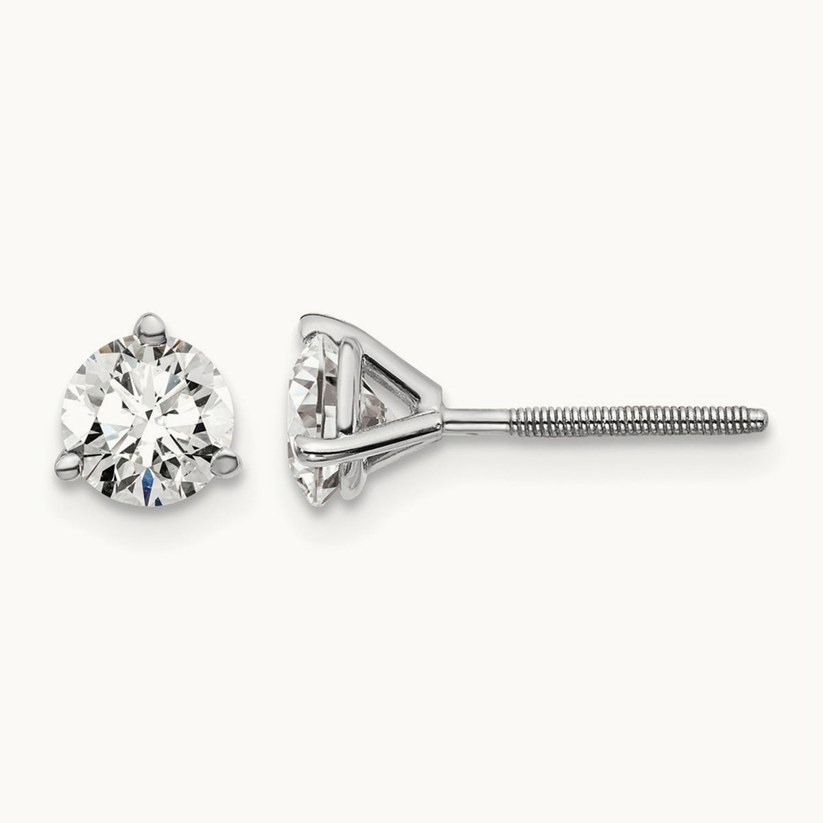 Round Stud Earrings, 0.10-6.00 ct tw Lab-Grown Diamond — 1 ct, 18K White Gold