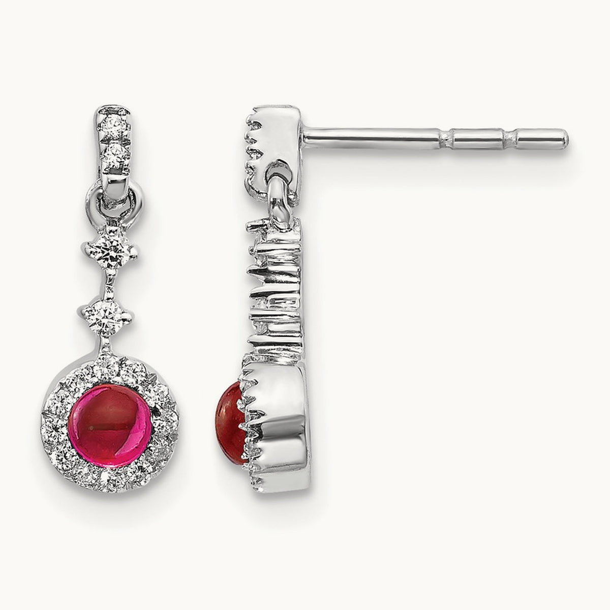 Created Ruby Dangle Post Earrings, 0.15 ct tw Lab-Grown Diamond